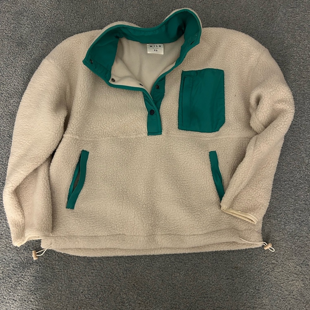 Wild Fable Cream and Green Fleece Jacket